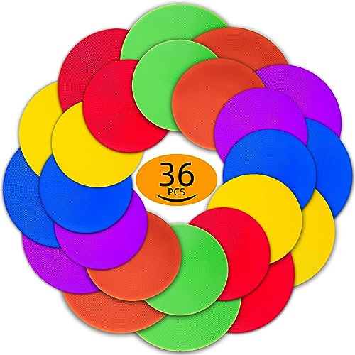 12/24Pcs Poly Spot Markers 4 inch/9 inch Non-Slip Rubber Agility Training Markers Floor Dots Flat Field Cones for Football Basketball Soccer School Exercise Drills Gym Dance Practice 6 Colors - style: 9 inch 36 Pcs (PVC)