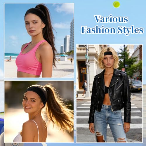 YARIEW 6Pcs Headbands Paisley Bandanas Head Bands Sweat Band Hair Wrap Headwrap Fashion Boho Wide Thick Workout Yoga Elastic Headbands Mens Cooling Running Sports Headband Sweatbands for Women and Men - color: Black