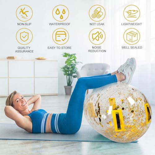 Gemscream Gymnastics Barrel Inflatable Air Roller Mat 40" x 24" Glitter Tumbling Air Barrel Gymnastic Cylinder Tumble Equipment for Back Handspring Trainer Cheerleading Yoga Home Use - color: Glitter Gold