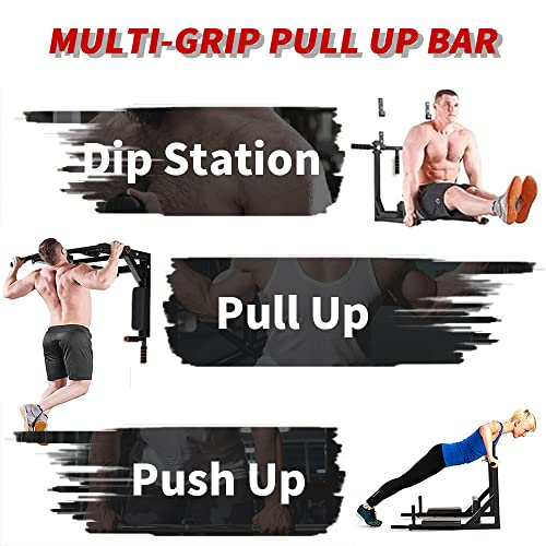 ptlsy Wall Mounted Pull Up Bar Multifunctional with Multi-grip Chin Up Bar Heavy Duty Dip Station for Home Gym Indoor Workout, Fitness Equipment, Dip Stand Supports to 440 Lbs - style: Movable Style