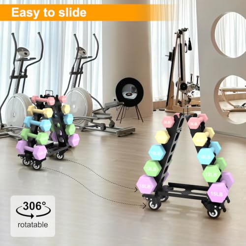 Dumbbell Rack 5 Tier with Wheels(Dumbbells not included),A-Frame Metal Dumbbell Holder with Handle,Multilevel Weight Storage for Dumbbells,Tree Shape Compact Weight Rack/Holder,Perfect for Home Gym