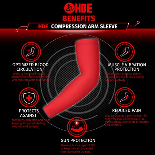 HDE Arm Compression Sleeves for Kids Basketball Shooting Sleeve Youth Sports Cooling Sun Protection Football Baseball 1 Pair - color: Red, size: Youth Small