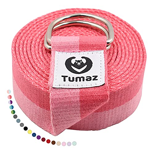 Tumaz Yoga Strap for Stretching with Adjustable D-Ring, 6/8/10 ft | Adjustable D-Ring | Soft Cotton Blend | 15+ Colors | Non-Elastic Yoga Belt for Pilates Stretching & Physical Therapy - color: 02. Pink Match, size: 6 Feet