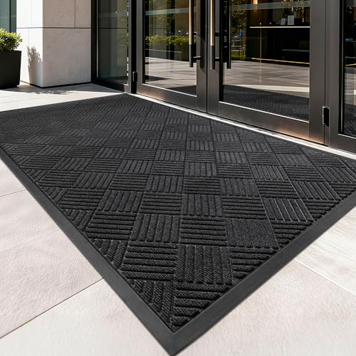 100pointONE Front Door Mat, Heavy Duty Indoor Outdoor Doormat, 72" x 24" Low Profile Outdoor Mats for Home Entrance, Stain and Fade Resistant Welcome Mat Ideal for High Traffic Area, Diamond Black - color: Black Diamond, size: 2' x 6' (Rectangular)