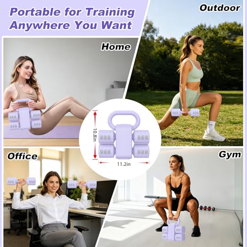 RINREA Adjustable Dumbbell Set, Hand Weight Dumbbells with Kettlebell Shell | ABS, Weight Adjustable, Quick Lock, Kettlebell & Dumbbell in 1 Set, Compact, Space-saving, Women, Home Gym, Office, Traveling - color: Purple