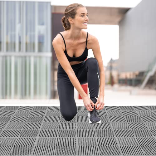 9 Pack Interlocking Drainage Tiles Double Non-Slip Tiles Mat with Drain Holes for Pool, Bathroom, Shower, Pantry, Patio, Boat, Pet Area, 12" L×12" W×0.4" Th Gray - color: Grey, size: 9 Pack (12"L x 12"W x 0.4"Th)