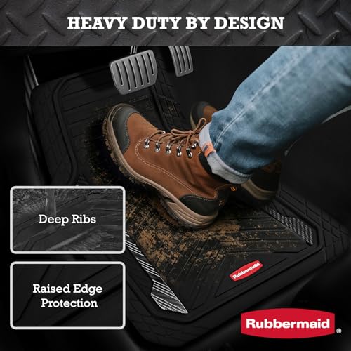 Rubbermaid Car Floor Mat, Heavy Duty All-Weather Car Mats Full Set with Dual-Tone Black Aluminum Inserts – Universal Fit, Anti-Slip Backing, Trim-to-Fit for Most SUV, Sedan, Van - color: Black