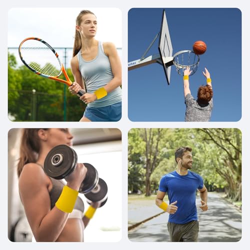 12 PCS Sweatbands Sports Wristband, Sweat Absorbent, for Basketball, Tennis, Football, Running - color: yellow