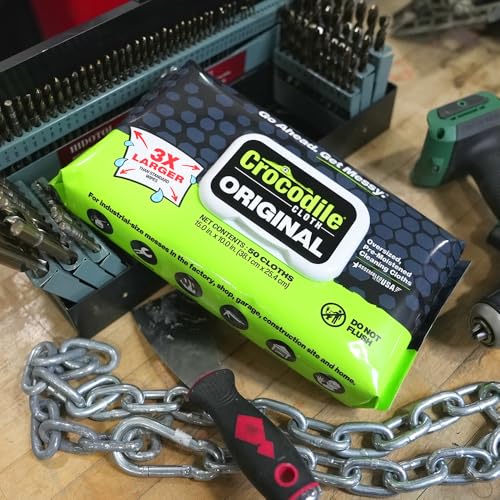 Crocodile Cloth Original Cleaning Wipes, Heavy-Duty Multi-Surface Hand & Tool Wipes, Water-Based, Safe on Skin, 50 Count, 15 x 10 Inch - size: 50 Count (Pack of 1)