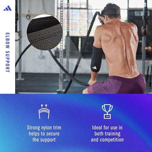 adidas Elbow Support Sleeve - Seamless and Smooth Elbow Support for Training, Competitions, and General Fitness - Ergonomic Design, Nylon Trim - Durable & Breathable - Black (Red Logo), Large - size: Large, style: adidas Elbow Support