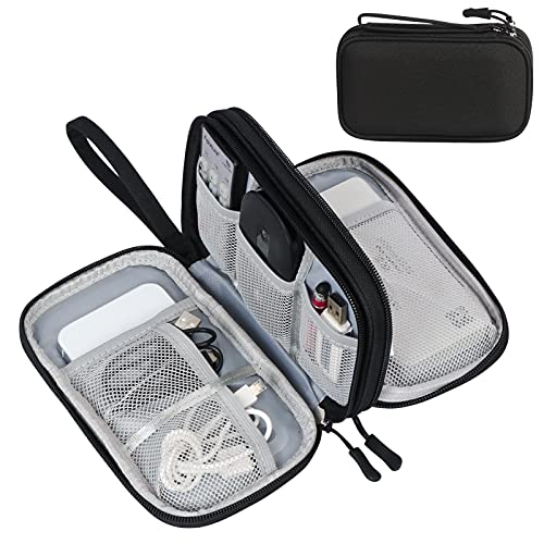 FYY Electronic Organizer, Travel Tech Pouch Bag, Cable Organizer Black | Wrist Strap, Waterproof, Double Layers Portable Electronics Travel Carrying Case for Cord, Charger, Daily Business Trips Use - color: Black, size: Small