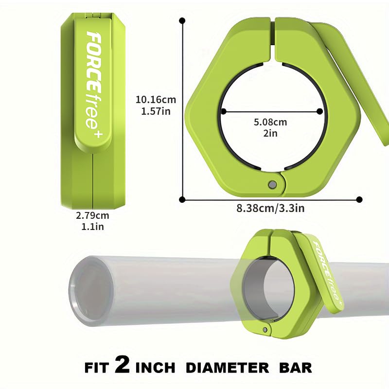 Forcefree+ Barbell Clips (Pair), Barbell Clamps, Quick Release Olympic Barbell Clamps with Anti Slip TPR Grip, Barbell Collars for Secure Weightlifting & Powerlifting - color: Green