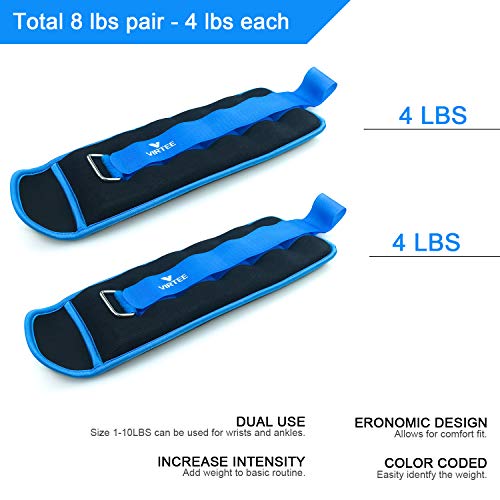 Ankle/Wrist Weights for Women, Men, Kids - Arm Leg Weights Set with Adjustable Strap - Running, Jogging, Gymnastic, Physical Therapy, Fitness - Choice of 1 lb 2 lbs 3 lbs 4 lbs 6 lbs 8 lbs 10 lbs - style: 8 lbs pair (4 lbs each), Light Blue