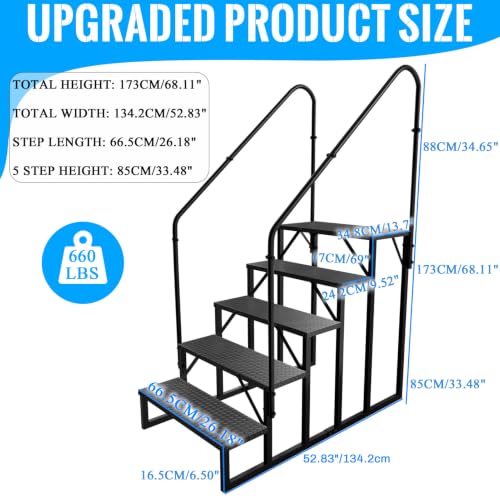 RV Stairs 5 Step Ladder, RV Steps Anti-Slip, Hot Tub Steps with Handrail, 660 lbs RV Ladder for 5th Wheel RV, Mobile Home Stairs（2 Handrails - style: 5 handrails Step