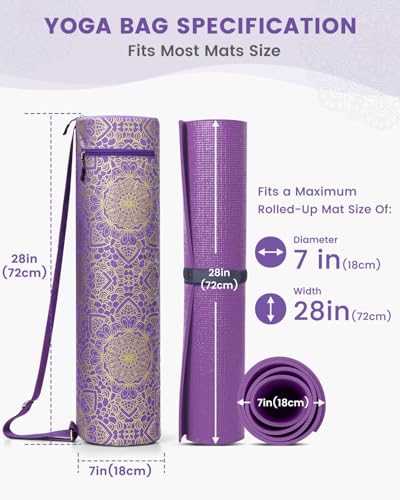 Gonex Yoga Mat Bag with Full-Zip Design, Fits Most Mats | 600D Oxford Fabric, Wet Pocket, Front Zip Pocket, Adjustable Strap, Fits Mats up to 26" - color: Royal Purple