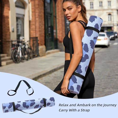 ILILI Yoga Mat Leopard Print Yoga Mat 8mm, Suede & TPE Thick Exercise Mat, Workout Mat for Women Men, 72''x25'' Fitness Mat with Strap for Home Gym, Yoga, Pilates, Stretching - color: Blue