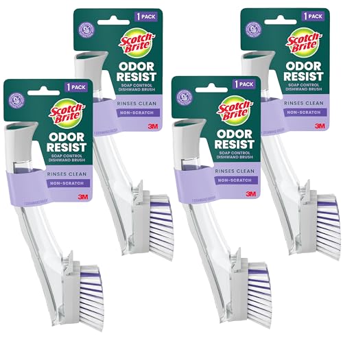 Scotch-Brite Odor Resist Soap Control Dishwand Brush, Non-Scratch Cleaning Brush with Scraper, Stands Upright, 1 Count (Pack of 4) - size: 1 Count (Pack of 4)