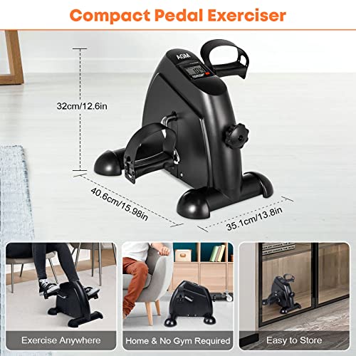 Mini Exercise Bike, AGM Under Desk Bike Pedal Exerciser Foot Cycle Arm & Leg Pedal Exerciser with LCD Screen Displays - color: Black
