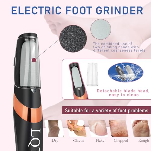 LQT® Electric Foot File – Rechargeable Callus Remover for Hard, Cracked Skin – At-Home Pedicure Kit for Smooth Feet (Men & Women) (Black) - style: Black