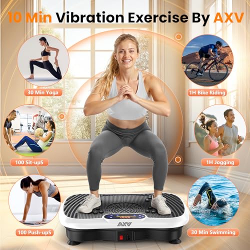 AXV Vibration Plate Fitness Platform Exercise Machine Vibrating Shaking Full Body Shaker Workout Vibrate Stand Shake Board Sport for Weight Loss Fat Burner for Gym Home Office - color: SLIM.WHITE
