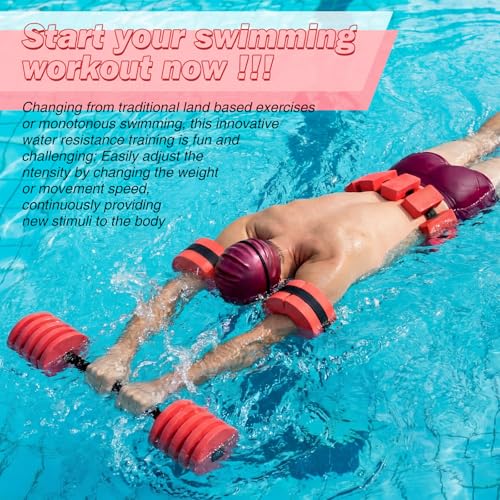 Soulchen Pool Exercise Set Including Long Aquatic Exercise Dumbbells,Pool Ankle Weights,Swim Belt,Water Aerobics Water Aerobics Equipment Set for Full Body Swim Training Kit - color: Red, size: Middle