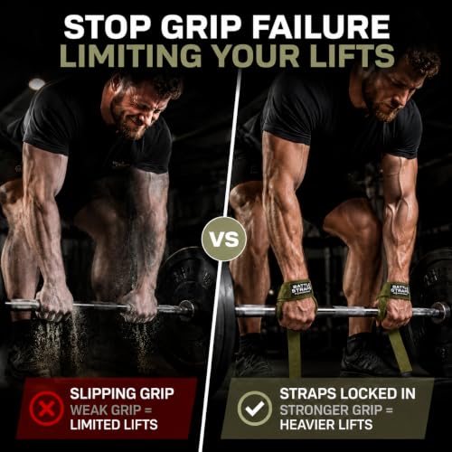 Battle Bunker Lifting Wrist Straps for Weightlifting - Deadlifts & Pull-Ups | Improve grip strength during strength training.Reduce wrist pain with these cotton lifting straps,gym straps for men & women - color: OD Green