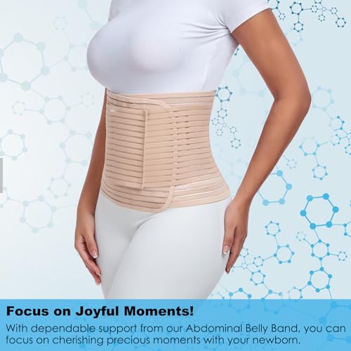Postpartum & Post Surgery Abdominal Binder. Postpartum Belly Band | Belly Support Recovery after C-Section, Natural Birth, Hysterectomy, Hernia Belt (Beige,L) - color: Beige, size: Large