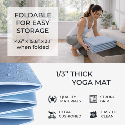 Foldable PILATES MAT with 3 Resistance Bands Set, Pilates Ball & Yoga Ball — 6-Piece Pilates Kit, Extra Thick Workout Mat, Air Pump Included. At Home Workout Equipment for Women and Men