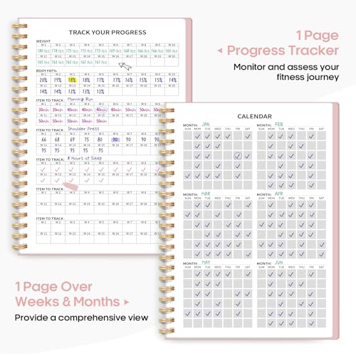 Fitness Workout Journal for Women & Men, A5(5.5" x 8.2") Workout Log Book Planner for Tracking, Progress, and Achieving Your Wellness Goals-Pink - color: b.Pink