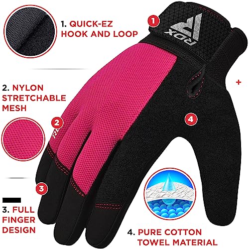 RDX Weight Lifting Gloves Gym Workout, Full Finger Touch Screen, Breathable Anti Slip Padded Palm Protection, Fitness Strength Training Powerlifting HIIT WOD Exercise, Men Women Home Gym Cycling - color: PINK, size: Large
