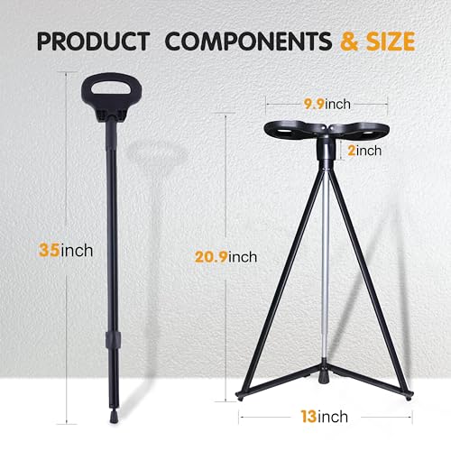 Cane with Seat 2-in-1 Portable Walking Stick with Seat for Men & Women Folding Lightweight Sturdy Tripod Cane Foldable Stool Mobility Aid Crutch Chair with Travel Bag for Elderly, Seniors & Handicap - color: New Dark Black