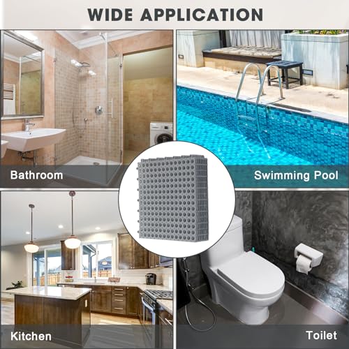 Drydiet 8 Pack Drainage Tiles Modular Interlocking Floor Tiles with 1 Pc Plastic Hammer 12" x 12" Cushion Mat Non Slip Rubber Floor mat with Holes for Pool Bathroom Deck Kitchen Patio (Gray) - color: Grey