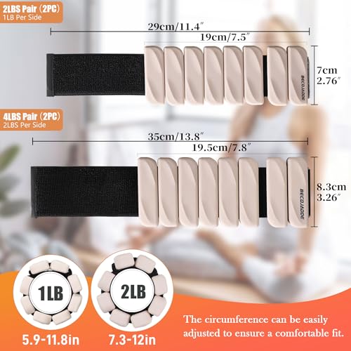 BECOJADDE Ankle Weights Set of 2 (1 lb/2 lb Each) for Women Men Adjustable Wrist Bracelet for Home Gym Weighted Bangles Wristbands Leg Arm Weights for Walking Swimming Running Pilates Yoga Gym - color: Beige, size: 2 Lb Pair (1 Lb Each)