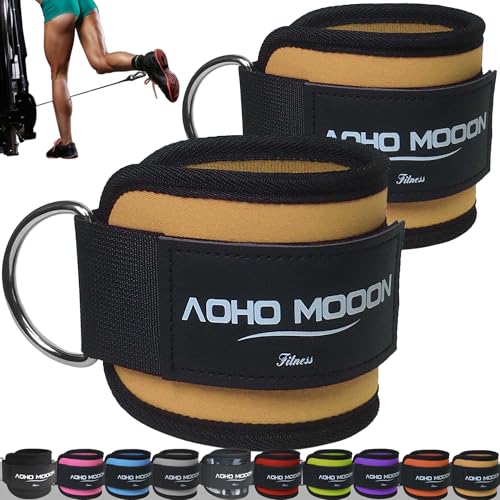 AOHO MOOON Ankle Strap (2 Pieces) for Cable Machine Women - Gym Workout Leg Strap, Premium Padding Ankle Cuffs, Glute Kickback Exercises Equipment, Pulley Attachment, One Size Fit All - color: Yellow