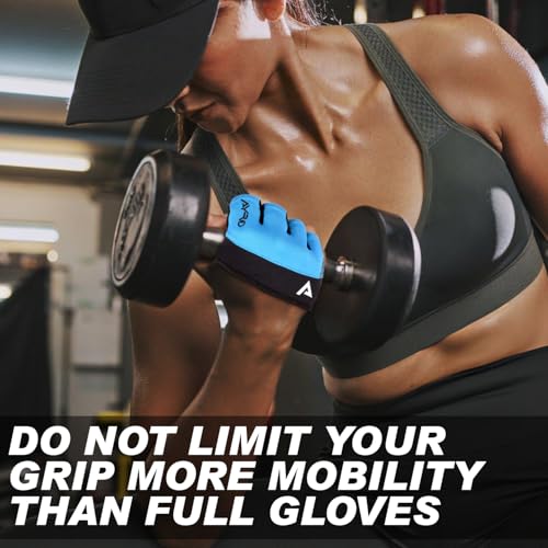 AYRO Workout Gloves for Men & Women, Minimal Short Partial Gym Gloves, Weight Lifting Gloves with Full Palm Protection, Extra Grip Pads & Hand Support for Training & Fitness - color: Blue, size: Large