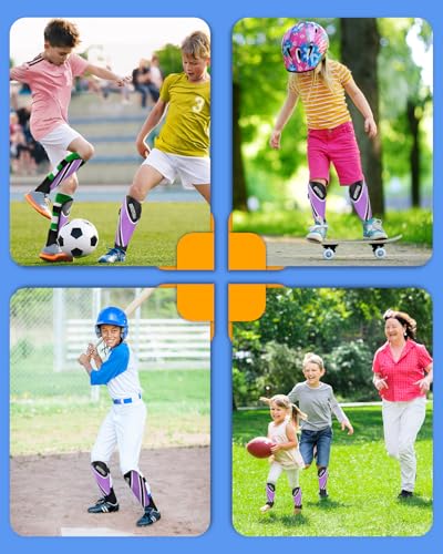 BROTOU Shin Guards Soccer Youth, Soccer Shin Guards for Kids 3-15 | Light Weight Adjustable Straps Shin Pads Protection Equipment with Ankle and Leg Calf Protection - color: Purple, size: Medium