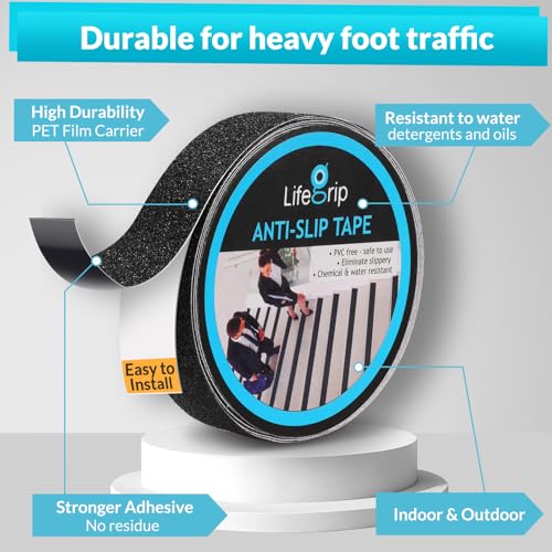 Lifegrip Anti Slip Traction Tape, 1 Inch x 15 Foot Friction Tape - Best Grip, Abrasive Adhesive for Stairs, Tread Step, Indoor, Outdoor (Friction Tape, 1" X 15') - color: Black, size: 1" X 15'