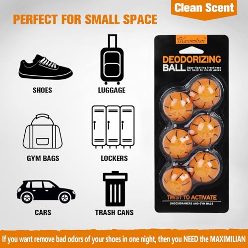MAXIMILIAN Shoe Deodorizer Balls 6pcs Orange Shoe Fresheners Balls | Shoe Freshener Balls,Shoe Balls Odor Eliminator,Sneaker Balls Deodorizers Strong,Shoe Odor Elimination for Shoes Wardrobe
