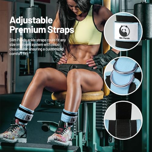 Slim Panda Ankle Strap for Cable Machine,Ankle Cuff for Kickbacks, Booty Hip Abductors,Glute Workouts, Leg Extensions, Curls for Men and Women, Adjustable with Double D-Rings - color: Cyan, style: Pair