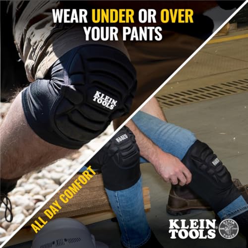 Klein Tools 60492 Knee Pads, Lightweight Padded Knee Sleeves, Breathable Mesh Back, Elastic Cuff with Slip-Resistant Silicone, Black, M/L - size: M/L