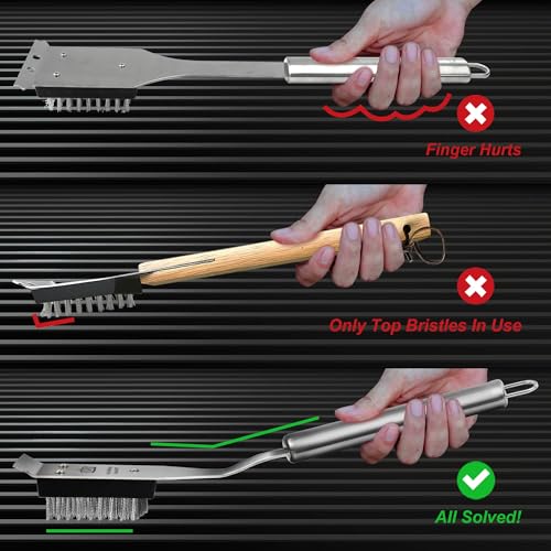 GRILLART Grill Brush and Scraper, Wire BBQ Grill Brush for Outdoor Grill, 16.5” Grill Cleaning Brush BBQ Grill Accessories, Safe Grill Cleaner Brush-Ideal Gift for Men/Dad BBQ Brush for Grill Cleaning - color: Black