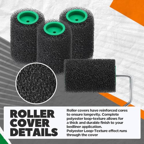 9 Pcs Textured Paint Roller Kit, 4 Inch Bed Liner Roller Covers with Frame for Truck Coatings and Non-Slip Surfaces
