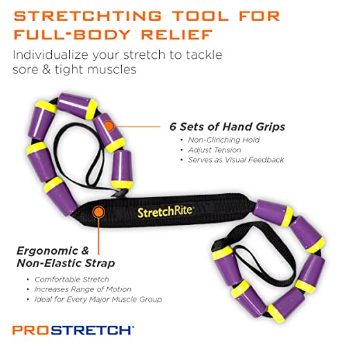 ProStretch StretchRite, Stretching Strap for Sore Muscles, Purple/Yellow | Physical Therapy Stretching Strap with Grip Handles for Tight Muscles - color: Purple/Yellow
