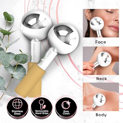 Ice Globes for Facials | Unbreakable Steel Cooling Roller | Cryo Sticks for Face | Massager for Face Neck & Eyes | Skin Care for Dark Circles, Puffiness, Wrinkles, Collagen Production (Gold) - color: Gold