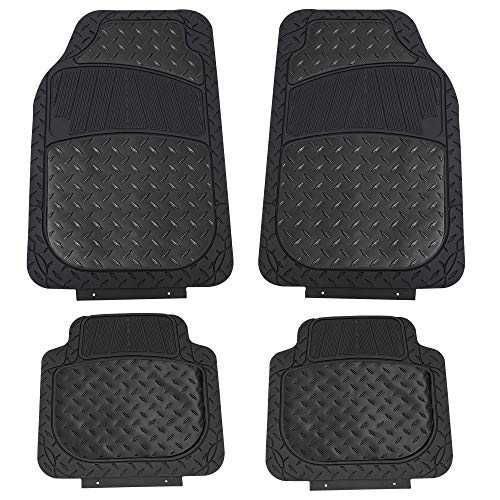 FH Group Automotive Floor Mats - Heavy-Duty Metallic Rubber Floor Mats for Cars, Universal Fit Full Set, Climaproof Floor Mats, Trimmable Floor Mats for Most Sedan, SUV, Truck Floor Mats Black - color: Black