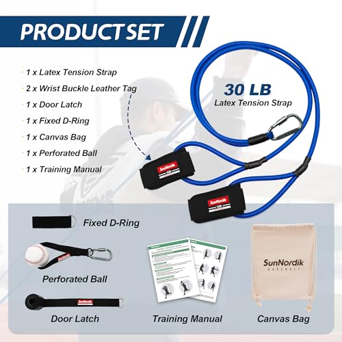 SunNordik Resistance Bands for Pitchers with Carry Bag | Baseball & Softball Training Gear, Build Arm Strength for Pitching & Throwing, Training Bands Suitable for All Skill Levels - size: 30LB (College Level)