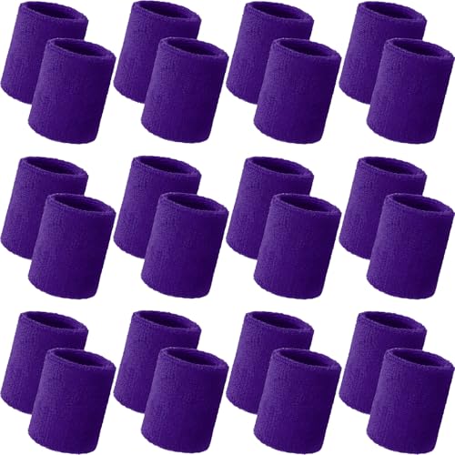 Bememo 24 Pcs Wrist Sweatbands Bulk Sports Wrist Bands for Men Women Breathable Athletic Tennis Wristbands Stretchy Absorbent Cotton Terry for Basketball, Baseball, Gym, Working Out - color: Purple