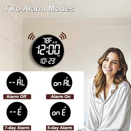 QINFIEY Large 12" White Digital Wall Clock with Remote Control | LED Display Plug-in Clock with 3 Brightness Levels & Temperature Display Perfect for Home, Gym, Classroom, Office - color: White, size: 12 Inch