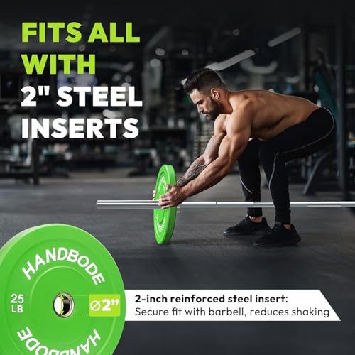 HANDBODE 2-Inch Weight Plates High Bounce, Olympic Bumper Plate Set 45/100/160/190/260/300lb, Colored Weight Plates Set for Home Gym, Barbell Weights Rubber Strength Training Plate for Weight Lifting - size: 200 lb Set (Pair of 20, 35, 45 lb), style: Stan