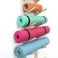 Wooden Yoga Mat Storage Rack, Wall Mounted Yoga Mat Holder Organizer for Home Gym, Yoga Mat Foam Roller Storage Stand for Yoga Studio, Multi-Tier Yoga Mat Wall Rack for Workout Equipment Organization
